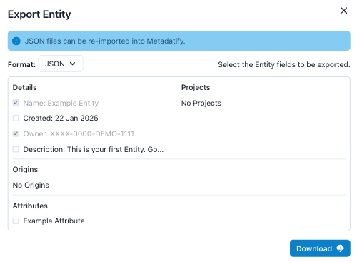 Export Entities - Entity View - Modal